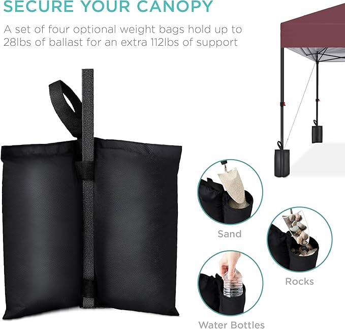 Best Choice Products 12x12ft 1-Person Setup Pop Up Canopy Tent Instant Portable Shelter w/ 1-Button Push, Case, 4 Weight Bags - Burgundy