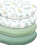 4 Pack Sage Green Fitted Nursery Sheets Breathable Neutral Unisex Baby Sheets for Boys or Girls with Leaf and Flower Design (Bassinet)