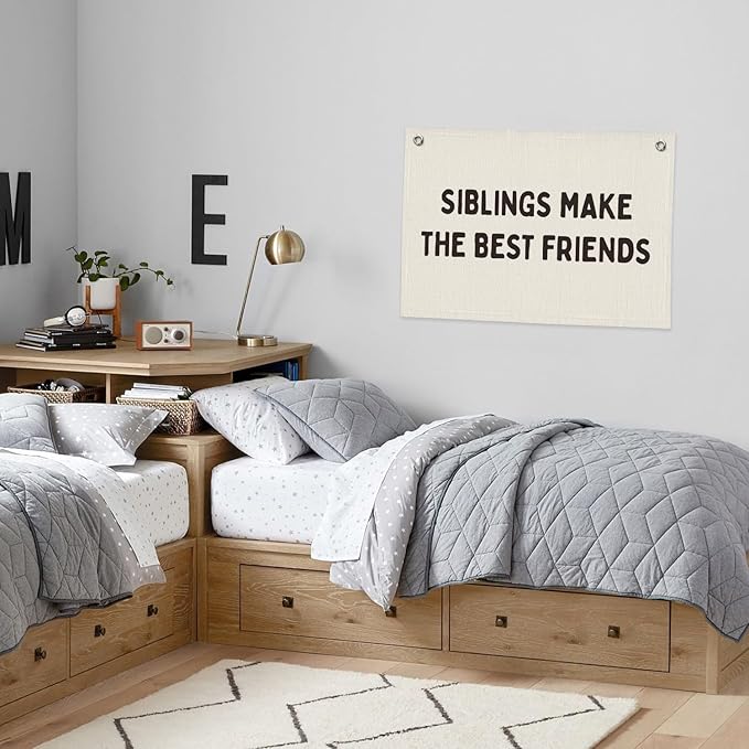 Kids Room Decor Playroom Banner, Siblings Make the Best Friends Linen Canvas Banner Wall Hanging Flag, Boys Girls Nursery Decor 20x30