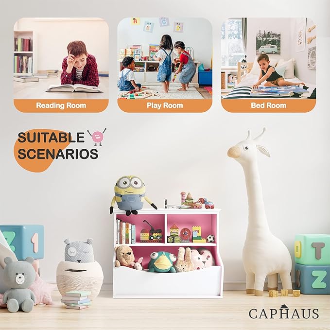 CAPHAUS Kids' Multifunctional Book and Toy Storage Cubby - Open Shelf Organizer for Nursery, Playroom, Closet - Home Organization Toy Bookcase
