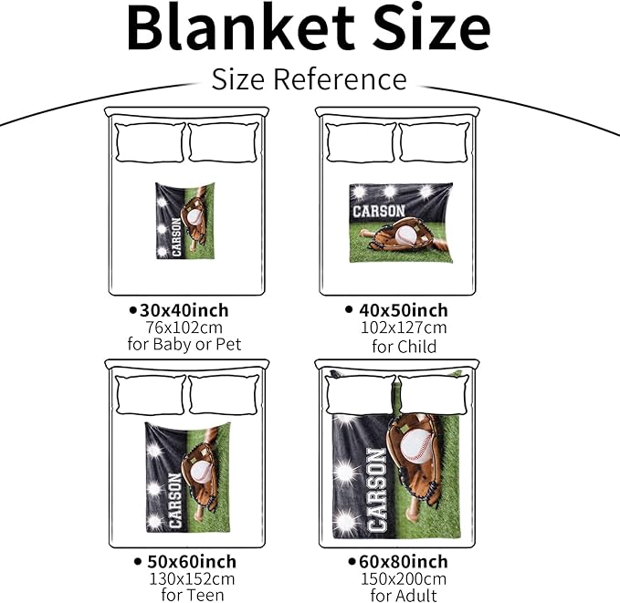 Baby Boys Personalized Baseball Blanket - Custom Name and Number - Soft Warm and Fluffy Flannel Fabric Gift for Sports Lovers 50x60inch