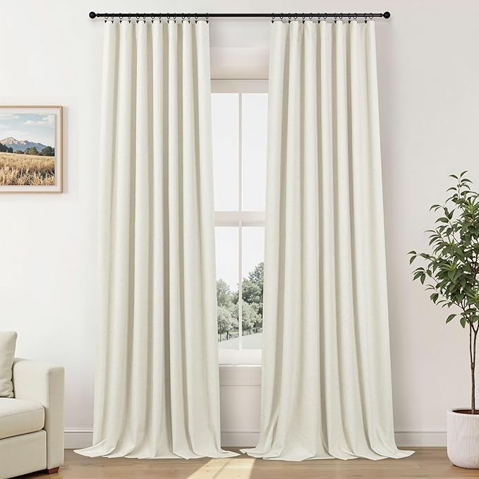 Extra Wide 70 Inch Blackout Curtains 96 Inches Long for Living Room Rustic Boho Room Darkening Textured Linen Drapes for Dining Room Office Insulated Ceiling to Floor Window 2 Panels 70x96 Cream Ivory