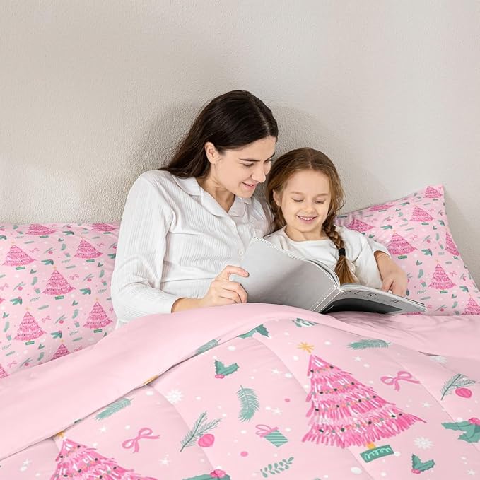 Feelyou Christmas Tree Comforter Set All Season Merry Christmas Bedding Set with 2 Pillow Cases Happy New Year Microfiber Kids Full Bedclothes Xmas Bedroom Decor Duvet Quilt Soft Lightweight