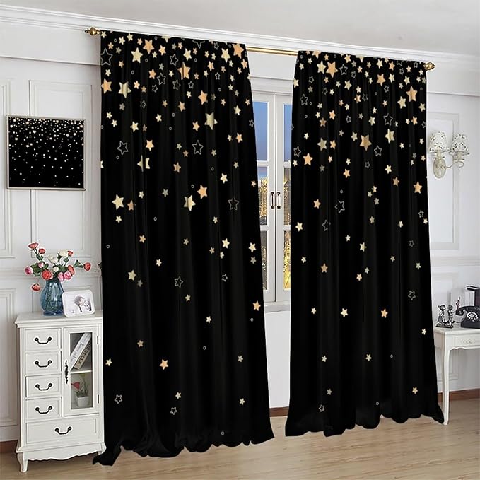Star Celestial Blackout Curtain, Space Funny Fantasy Galaxy Starry Night Window Curtain for Kids Bedroom Nursery Toddler Room 52" W X 84" L