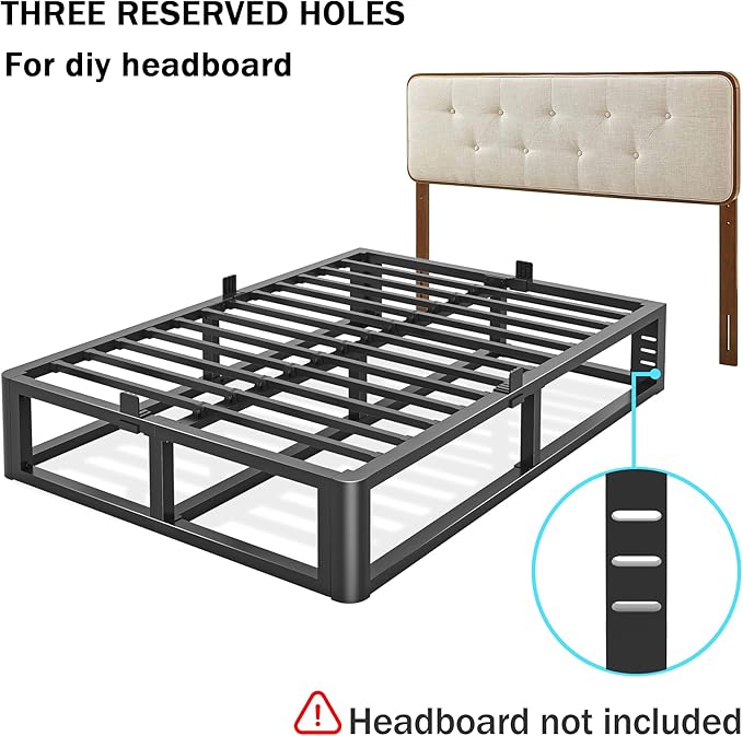 Metal Heavy Duty 12 inch California King Bed Frame with Rounded Corner and Headboard Hole Mattress Retainers 3500 LBS No Box Spring Needed Platform Noise Free Easy Assembly