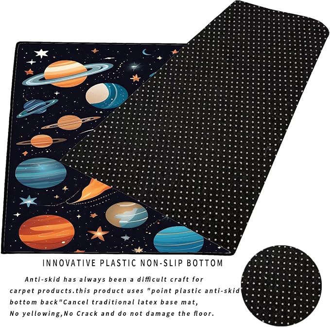 5' x 7' Space Rocket Rug for Kids Bedroom Cartoon Planet Stars Rugs Galaxy Carpet Printed Throw Rugs for Boys Children Living Room,150x210cm