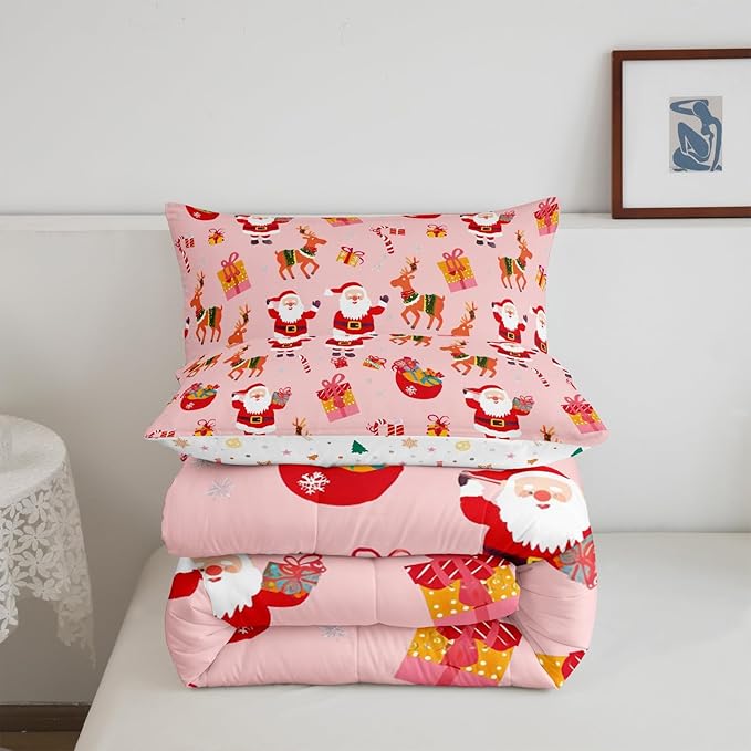 Feelyou Christmas Bedding Set for Kids Boys Girls King Size Santa Claus Comforter Set Ultra Soft Xmas Deer Elk Decor Comforter Duvet Quilt Bedroom Decor Christmas Decor Quilt