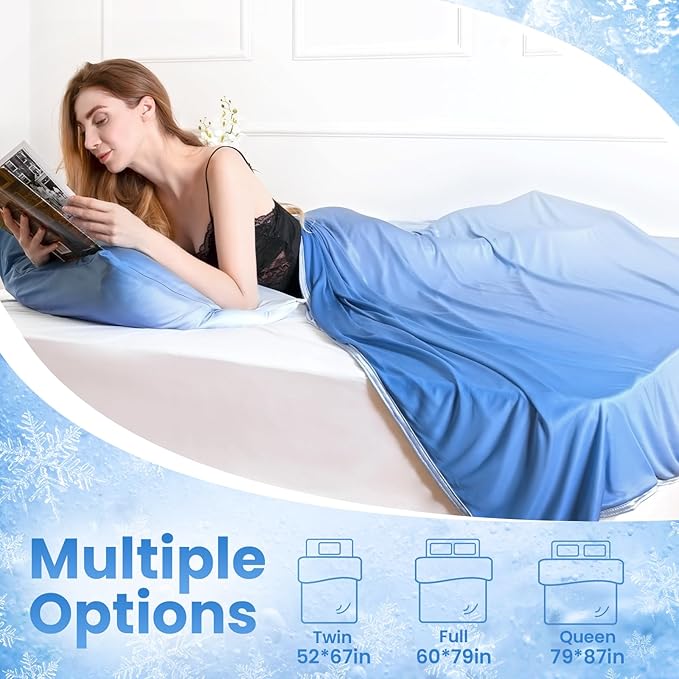LUXEAR Gradient Cooling Blanket, Double-Sided Q-Max>0.5 Arc-Chill Summer Cold Blanket for Bed Sofa Chair Travel, Absords Heat to Keep Body Cool for Hot Sleeper & Night Sweats Adult Kids - Throw Blue