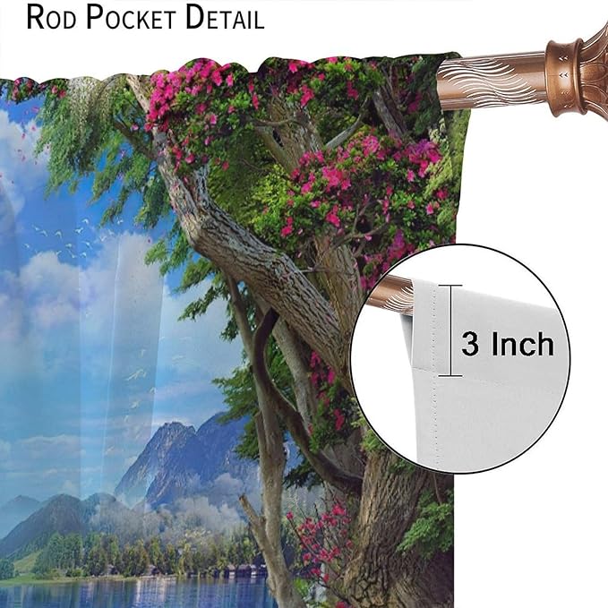 Spring Jungle Waterfall Blackout Window Curtains, Tropical Rainforest Floral Tree Waterfall Landscape Print Window Drapes, for Living Room Bedroom 84x84in
