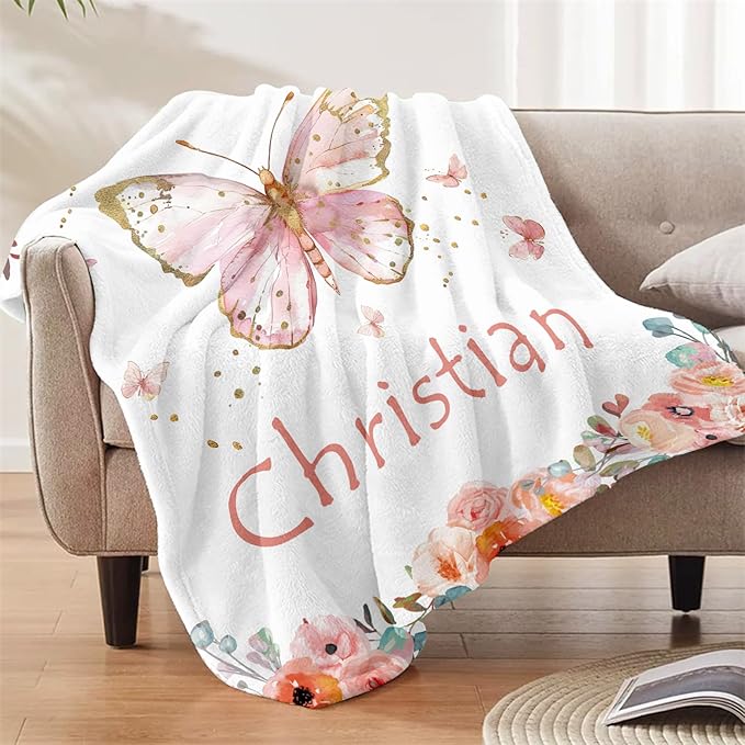 Ships Next Day, Personalized Baby Blankets, Custom Baby Blanket with Name for Girls,Gift for Chrismas Birthday Memorial Day, Customized Flannel Blanket for Kids Adults 50"X60"