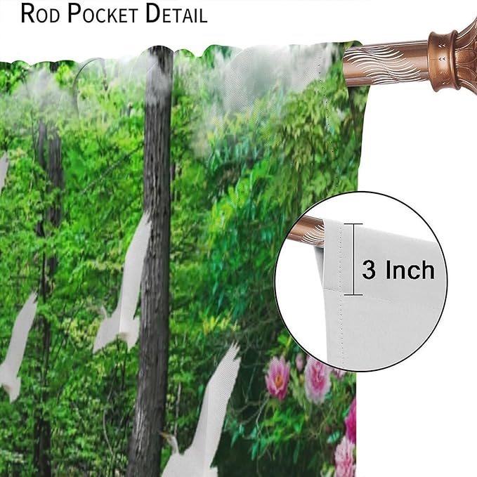Nature Blackout Curtain, Waterfall Landscape Forest Swan Fish Pattern Rod Pocket Window Drapes, for Bedroom Living Room 42" W X 63" L