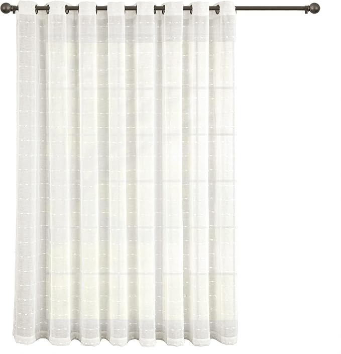Lush Decor Farmhouse Textured Grommet Sheer Window Curtain Panel (Single Panel), 115"W x 84"L, White