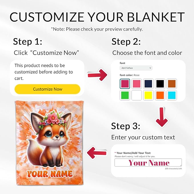 Custom Fox Blanket Gifts - 40" x 50" Inches Girls Throw Blanket for Kids - Cozy Fuzzy Plush Throw Decor for Sofa, Bed
