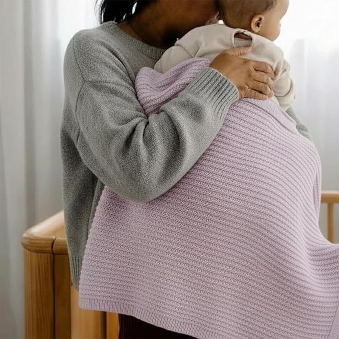 Baby Knit Blanket, 100% Cotton Waffle Patterns, Soft, Cozy, Lightweight Swaddle for Newborn & Infant Swaddling Beige Neutral, Perfect Baby Shower Ideas Lilac 30x30