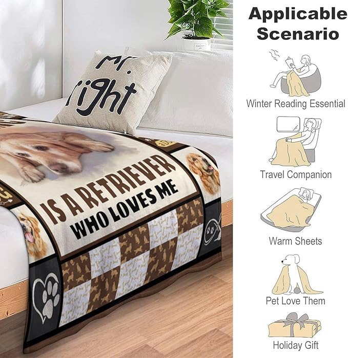 Golden Retriever Dog Print Blanket Best Dog Pet Animal Throw Blankets for Couch Sofa Stuff Decor Gifts Lightweight Soft Cozy Fleece Plush Warm Flannel Bedding for Lover Man Woman Teen Adults 50"x60"