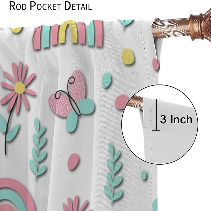Kids Rainbow Curtains Boho Cartoon Colorful Stars Love Heart Lovely Abstract Art Pattern Print Window Drapes for Girl Bedroom Living Room Kitchen Decor,2 Panel Set,84Wx84H Inch Blackout