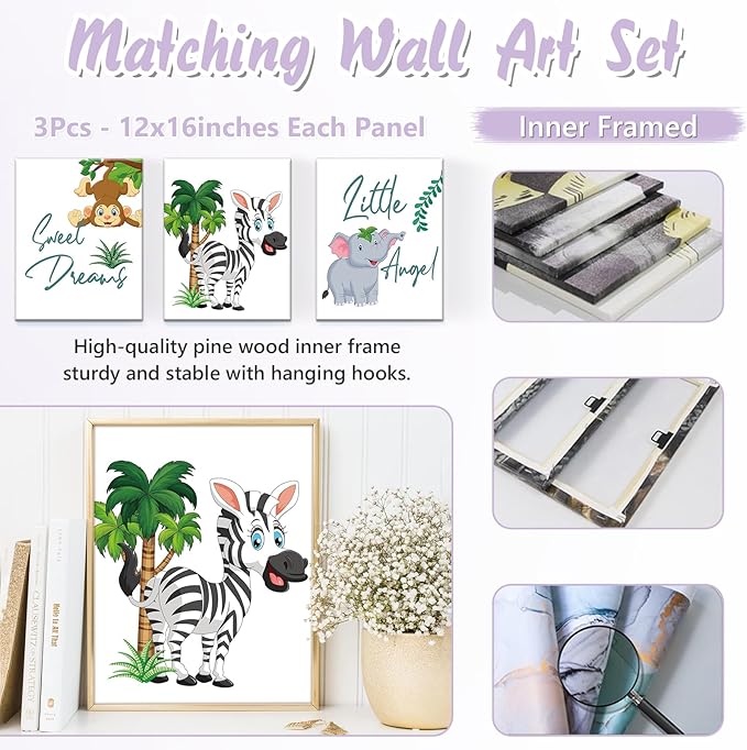 Personalized Baby Crib Bedding Set, 5 Pcs Custom Name Nursery Bedding Set for Girls Boys, Jungle Animals Baby Crib Set for Toddlers Infants, Double Layer Bedding Crib Sets Customized Gifts