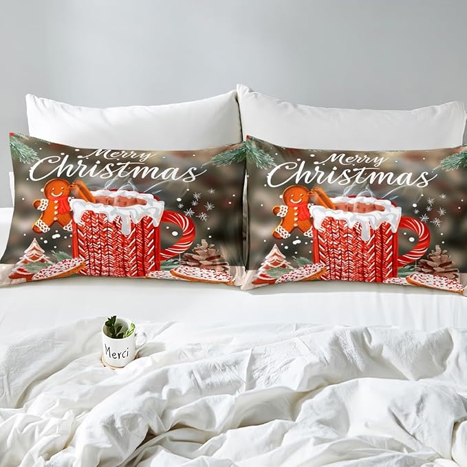 Manfei Christmas Duvet Cover Set King Size, Snowflake Pine Print Comforter Cover with 2 Pillowcases, New Year Theme Bedding Set 3pcs for Kids Boys Girls Bedroom Decor,No Comforter