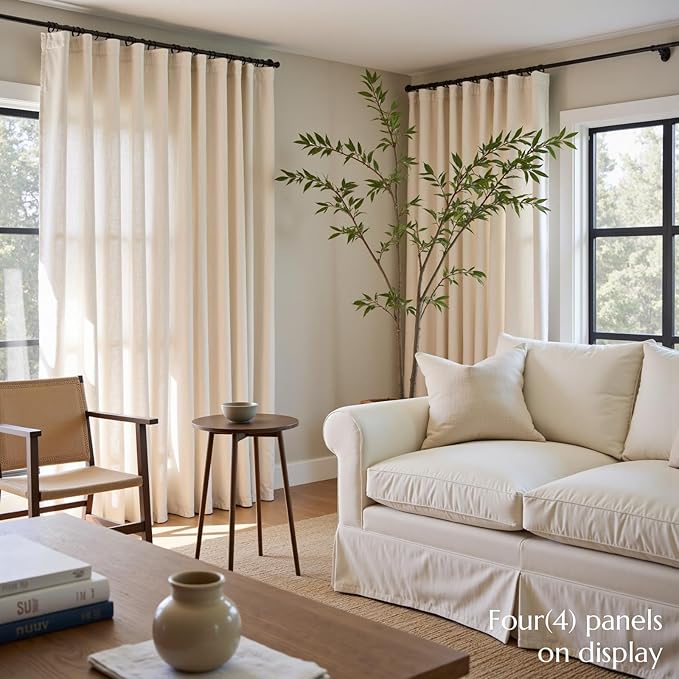 jinchan Ecru Natural Linen Blend Curtains 90 Inches Length for Living Room Divider Sliding Door Farmhouse Rod Pocket Back Tab Light Filtering Drapes Lightweight Curtains for Bedroom 4 Panels