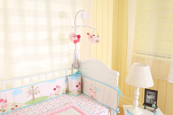 Watercolor Pink Sunflower Bird Castle Themed Nursery Crib Decorative Mobile 1 PC Baby Girl Floral Castle Thematic Crib Mobile
