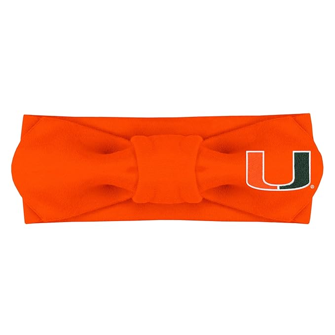 Creative Knitwear Miami Hurricanes Infant Girls Orange Solid Hair Knot Headband Embroidered Logo - Size Newborn - 4T