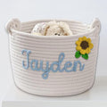 Personalized Dog Toy Basket Custom Rope Woven Box with Pet's Name Dog Storage Organizer with Handles Cute Toy Bin for Cat White