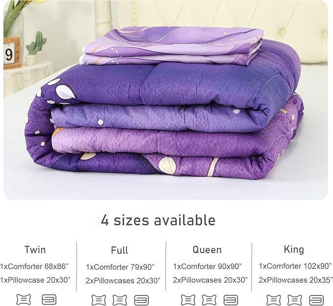 Purple Comforter Set King: Light Purple Marble Bedding Sets Abstract Artwork Gold Glitter Marbling Quilts Watercolor Aesthetic Bed Set for Women Adults Home Decor 3 Piece