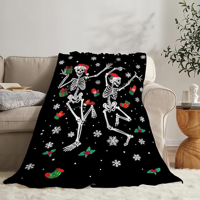 Gothic Fleece Blanket Christmas Skull Throw Blankets for Girls Boys Super Soft Warm Flannel Funny Throws Gifts for Men Women Cozy Fuzzy Plush Stuffed Couch Bed Bedding Decor 60"x50"