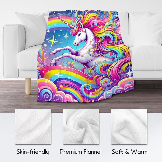 Unicorn Blankets - Kids Blanket Gifts for Girls - Flannel Soft Cute Throws for Room Decor, Couch,Bed - 50"x60"