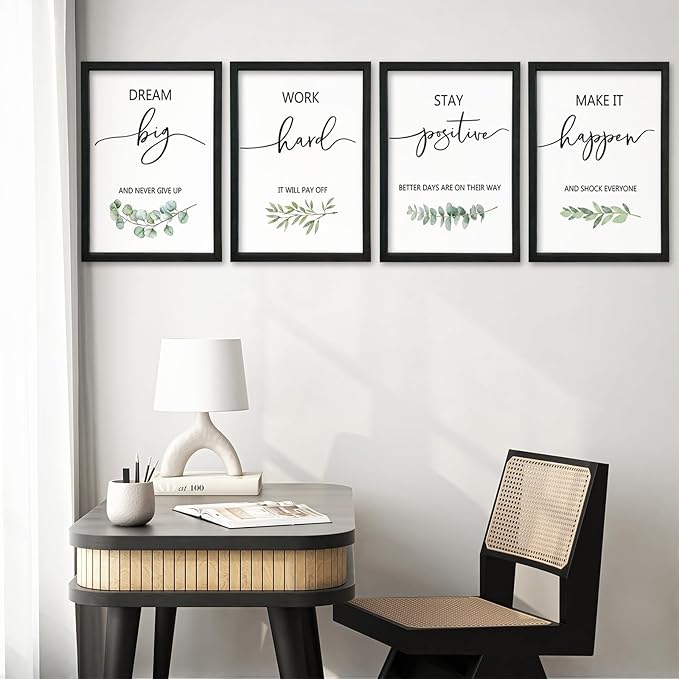 YWJKWLGS Inspirational Quote Wall Art Set 11x16 Inch Set of 4 Motivational Home & Office Decor for Positive Family Encouragement Wooden Framed Signs (Black)
