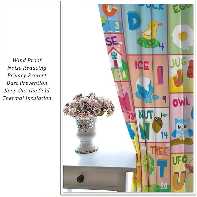 Colorful ABC Classroom Nursery Curtains Kids Alphabet Learning Baby Boys Girls Curtain with Rod Pocket for Children Toddler Playroom Home Drapes Window Treatments 2 Panels Set 42" W X 54" L