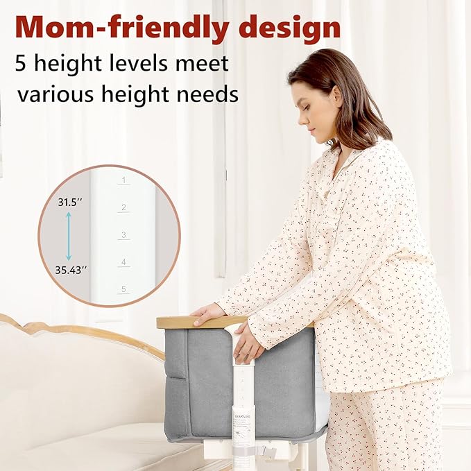 Rocking Bassinet for Baby 3 Motion Auto Rolling Newborn Cradle Electric Automatic Bedside Sleeper Rocks Itself 5 Height Adjustable with Music, Wheels, Storage, Light Grey