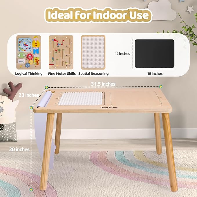 Sensory Table for Toddlers 1-3 with 2 Large Storage Bins, 4 Montessori Activity Boards and Paper Roll, Educational & Multi-Functional Gift for Kids Draw and Play