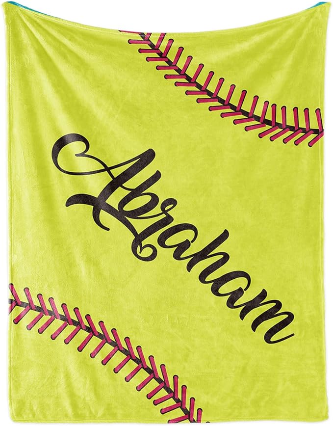 Personalized Softball Kids Blanket with Naumber and Name - Custom Sport Bed Blankets Gift for 0-3 Months Baby Essential and Warm 30x40inch