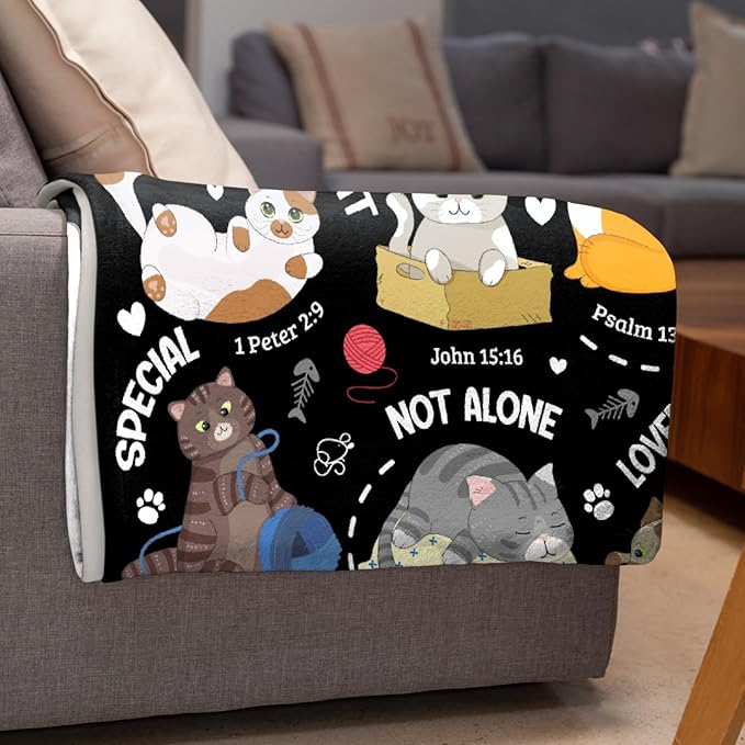 Cat Throw Blanket,Bible Verse Blanket, Christian Gifts, God Says I am Print Blankets, Meaningful Thoughtful Religious Gifts for Girls,Cat Lover Room Bed Decoration, 30"x40"