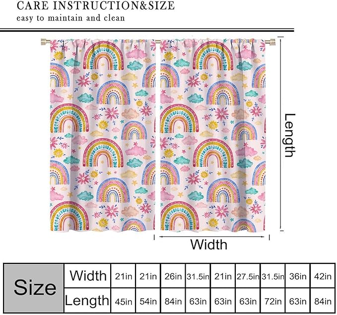 Kids Rainbow Curtains Boho Cartoon Colorful Stars Pink Lovely Rainbow Abstract Art Pattern Print Window Drapes for Bedroom Living Room Kitchen Decor,2 Panel Set,52x84 Inch Blackout