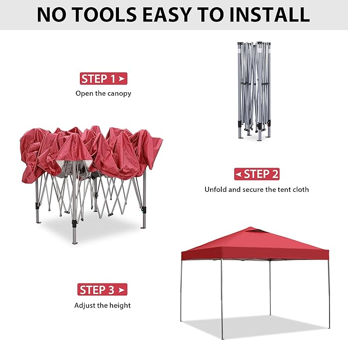 GDY 10x10 Pop Up Canopy Tent, Easy Set up Outdoor Silver Coated Beach Gazebos, Carpas for Pool, Events, Parties, and Camping, Red