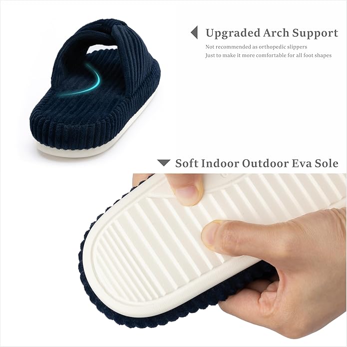 Chantomoo Slippers for Women Memory Foam House Bedroom Corduroy Bow Crossbands Slipper Shoes Comfy Trendy Gift Slippers
