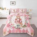 Feelyou Christmas Comforter Set Full Size Pink Nutcrackers Bedding Set for Kids Boys Girls Floral Duvet Quilt Funny Nutcracker Bedroom Decor Rose Microfiber 3 Pcs with 2 Pillow Cases
