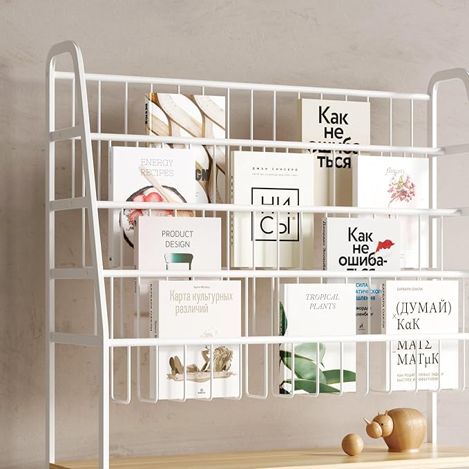 Metal Kids Bookshelf and Toy Storage Organizer,6 Tier Childrens Bookcase,Magazine Rack Floor, Book Shelf for Kids Rooms Classroom Nursery Living Room Office (White, L:31.5")