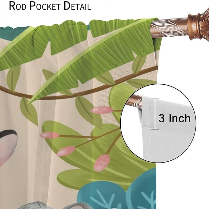 Animals Curtains Colorful Forest Cartoon Cute Zebra Tiger Elephant for Kids Boys Girls Nursery Bedroom Living Room Blackout Rod Pocket Decoration Window Drapes 2 Panels W31.5xL72in