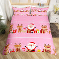 Christmas Bedding Duvet Cover Set Kids Cartoon Santa Claus Bedding Set Boys Girls Deer New Year Decor Comforter Cover Set Microfiber Gift Boxes Xmas Theme Bedspread Cover Bedroom Bedclothes Full Size