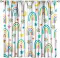 Kids Rainbow Curtains Cartoon Rainbow Abstract Bohemia Floral Lovely Stars Pattern Print Window Drapes for Girl Bedroom Living Room Kitchen Decor,2 Panel Set,63Wx72H Inch Blackout