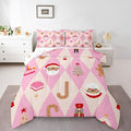Feelyou Pink Christmas Kids Comforter Set Full Size Santa Claus Bedding Set Xmas Tree Nutcracker Soldier Duvet Quilt for Kids Boys Girls Bedroom Gingerbread Man Decor Microfiber Ultra Soft Breathable