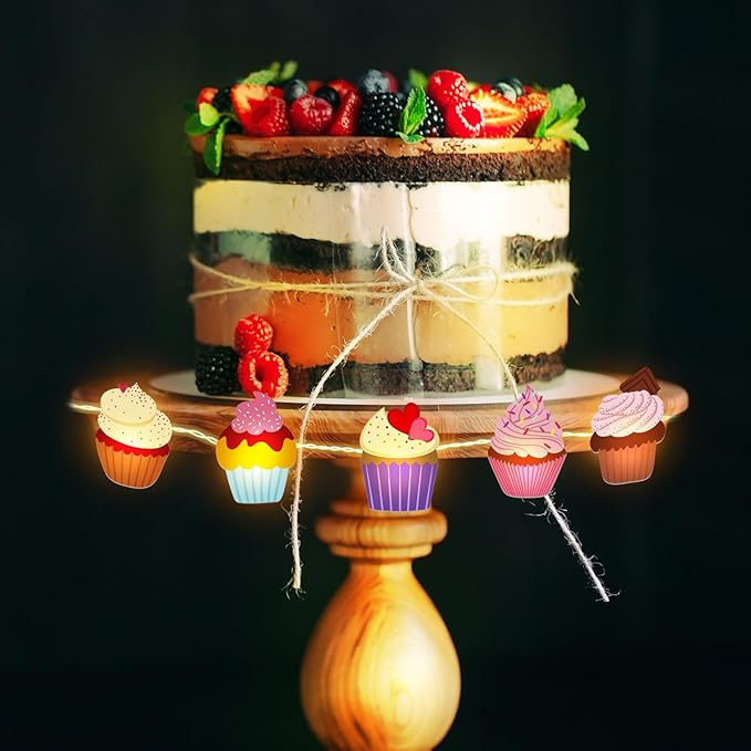 VIHOSE Cupcake String Lights Cupcake Gifts Fairy String Lights for Christmas Wedding Birthday Party Decor 20 LED 10 ft Banners Battery Operated for Nursery Bedroom Decor