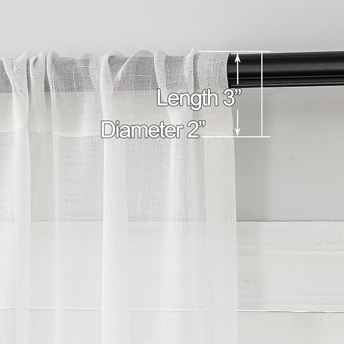 Off White Sheer Curtains 54 Inch Length 2 Panels, 50 Inches Width, Linen Look Transparent Curtain, Rustic Textured Light Filtering Drapes, Small Rod Pocket Window Treatments