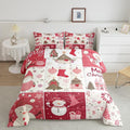 Christmas Tree Bedding Set Full Size,Merry Christmas Comforter Set for Kids Boys Girls Room Decor,Snowman Christmas Tree Snowflake Duvet Insert 3Pcs,Cartoon Plaid Patchwork Quilt Set,2 Pillowcases