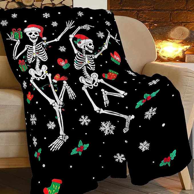 Gothic Fleece Blanket Christmas Skull Throw Blankets for Girls Boys Super Soft Warm Flannel Funny Throws Gifts for Men Women Cozy Fuzzy Plush Stuffed Couch Bed Bedding Decor 80"x60"