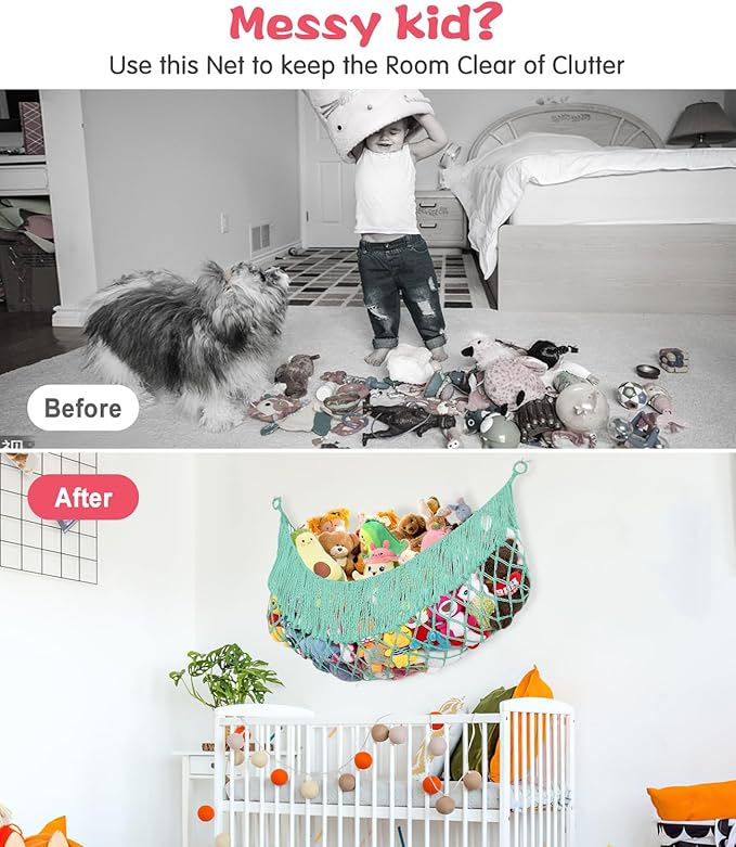 Stuffed Animal Hammock - Extra Large 63'' Long, Stuffed Animal Storage, stuffed animal Holder net, Toy Hammock Large, Toy Storage Hanging Organizer - Elegant blue
