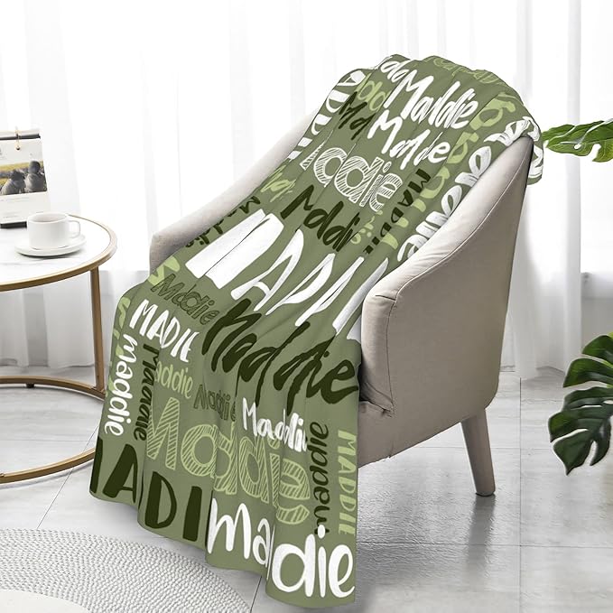 Dr.TOUGH Personalized Blankets with Name Customized Baby Blankets for Girls Boys Adults Monogrammed Blankets and Throws Christmas Birthday Mothers Fathers Valentines Day Gift (Mossy,60''×80'')